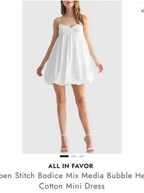 All in Favor White Crochet Bodice Bubble Hem Mini Dress